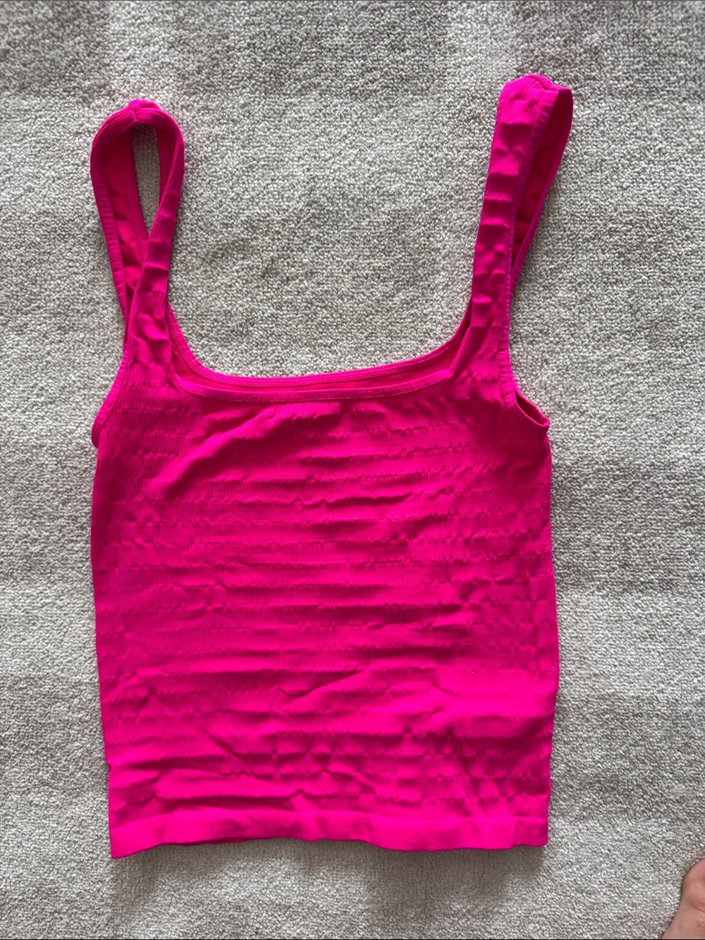 Ribbed Square-Neck Tank Top in Bright Pink